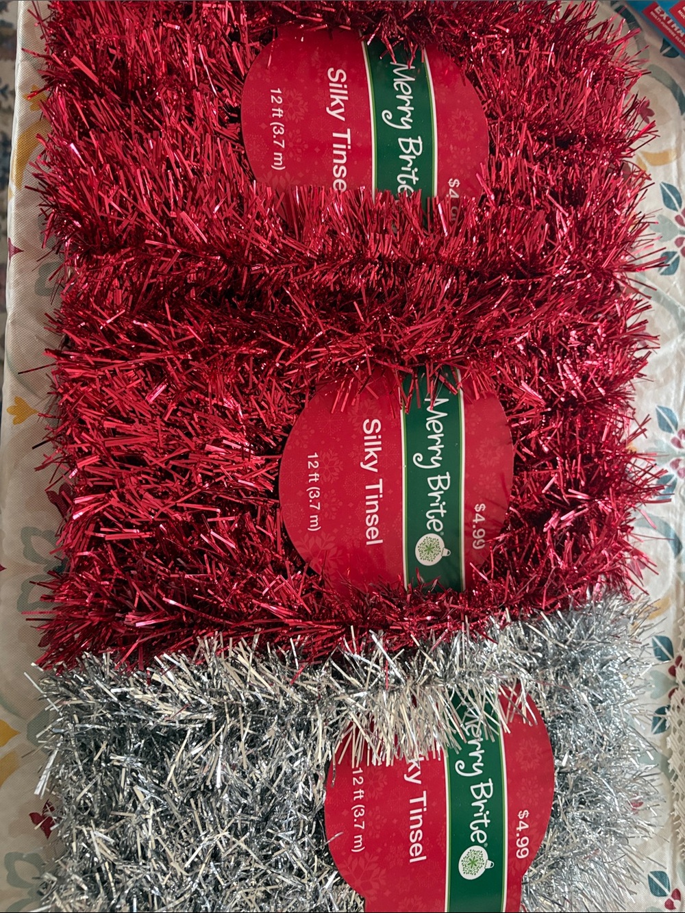 Merry Brite Silky Tinsel Garland - Red and Silver